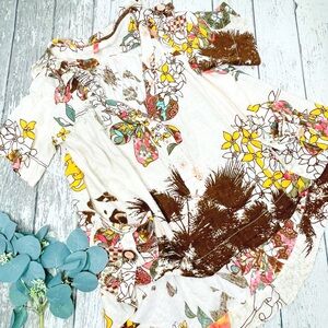 Farm Rio Floral Roll Tab Shirt